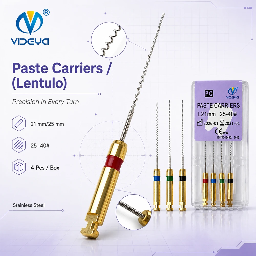 Dental Lentulo Spiral Paste Carrier 4Pcs Root Canal Sealer Filler #25 #30 #35 #40 21mm 25mm Assorted Single Size Endodontic Set
