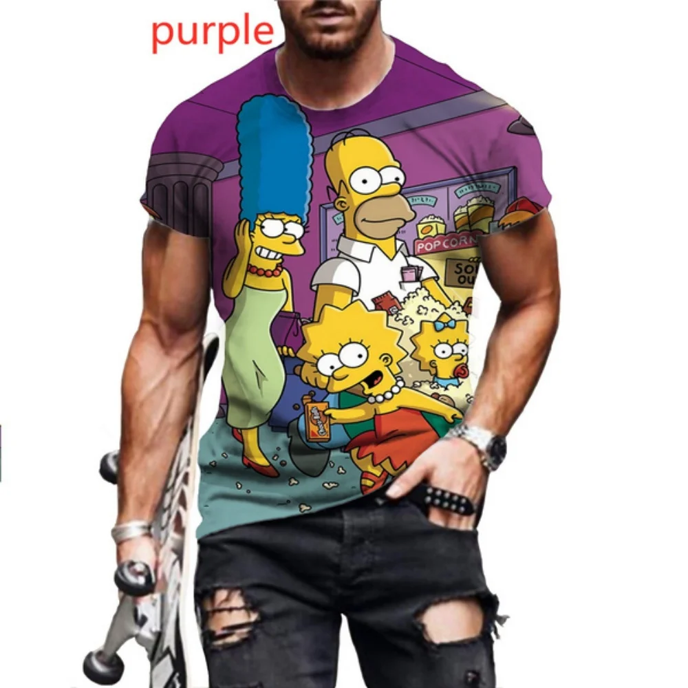 

Disney 2025 Simpsons Cartoon animation 3D printed T-shirt Summer fashion men and women casual Harajuku kids Fun T-shirt