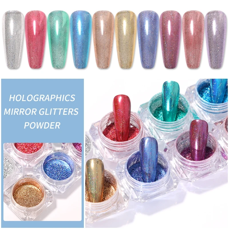 Poudre holographique pour les ongles, effet miroir, effet laser, paillettes colorées, breloques, manucure, Nail Art, pigment chromé, décorations DIY, cadeau, nouveau