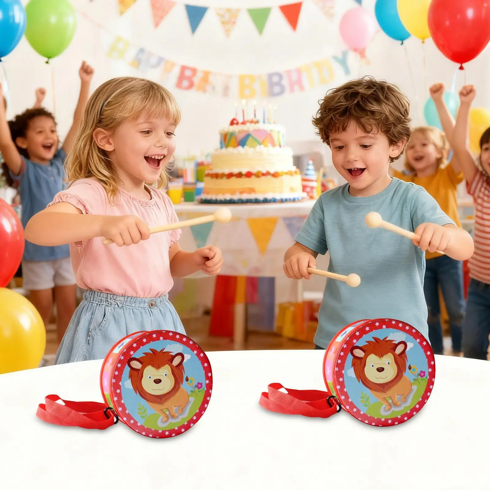 Tambor para crianças jogo musical de madeira 5.9in alça ajustável conjunto de instrumentos de brinquedo para 2-5 anos de idade menino menina educação precoce aniversário