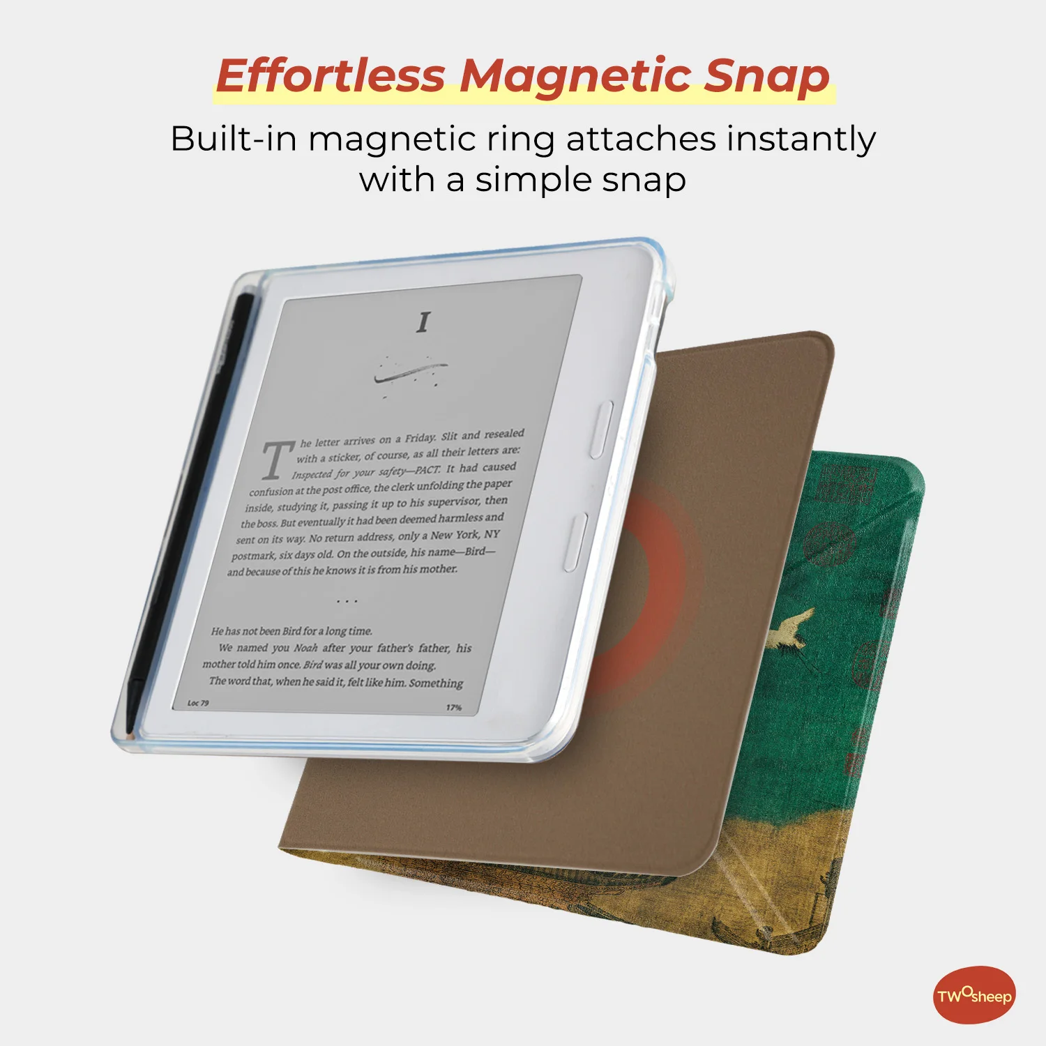 Twosheep Chinese Style Detachable Magnetic Case suit for Kobo Libra Colour Libra2 with Pen Holder Stand Acrylic Clear Back Shell