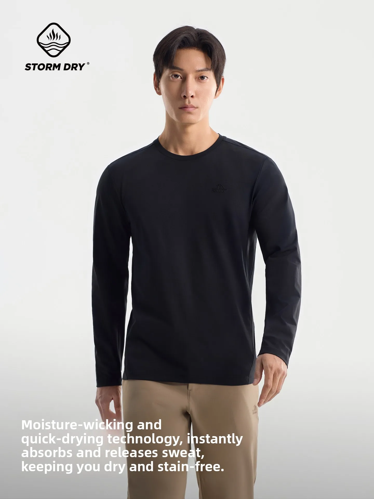 Pelliot Men's Quick Dry Long Sleeve T-Shirt Outdoor Climbing Breathable Base Layer Shirt Polyester Fiber Standard Fit round Neck