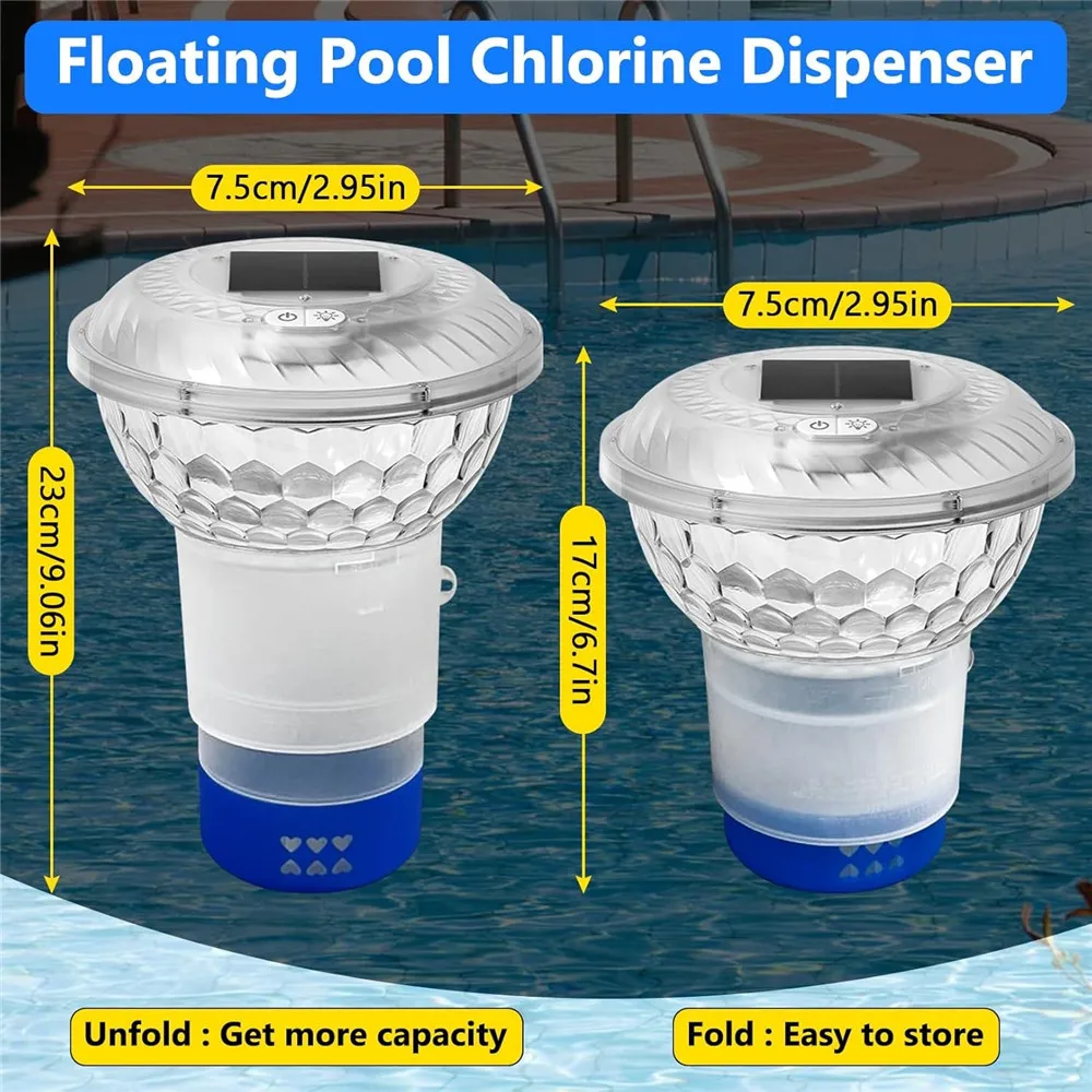 Solar Powered Pool Chlorine Floater with Colorful Lights Adjustable Pool Chlorine Dispenser Floating Pool Chlorine Dispenser