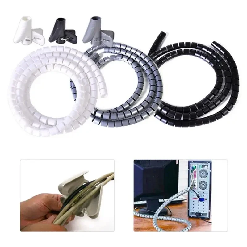 10/16mm Winder Wrap Clip 2m Length Wire Organizer Cable Holder Flexible Spiral Tube Cord Protector
