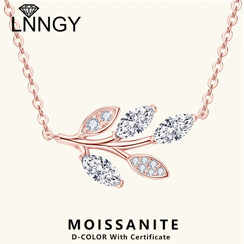 

Lnngy Certified Marquise Cut Moissanite Leaf Pendant Necklace Real Silver Chain 925 For Women Exquisite Neck Jewelry Gift