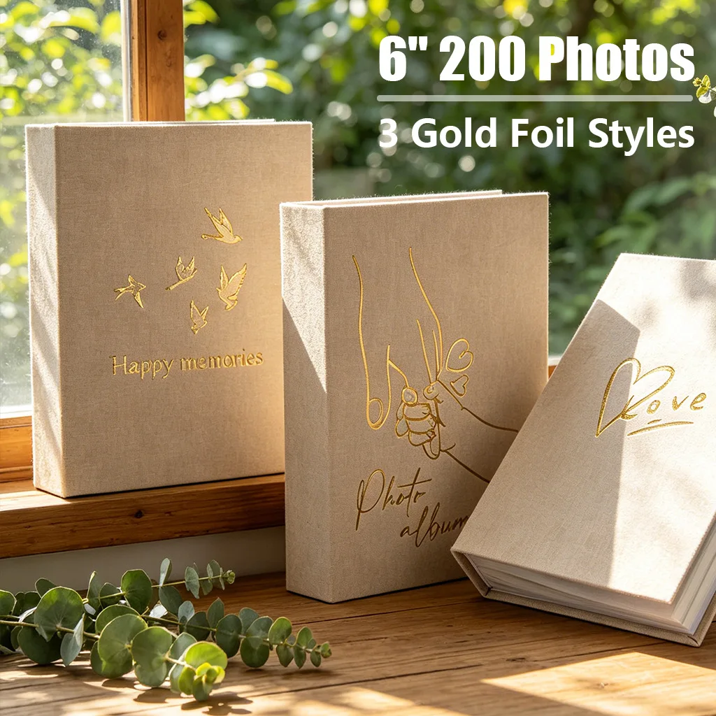 Velvet Photo Album Holds 200pcs 6 Inch Photos,Elegant Gold Foil,for Wedding,Couple Anniversary,Family Travel,Sweet Memory Gift
