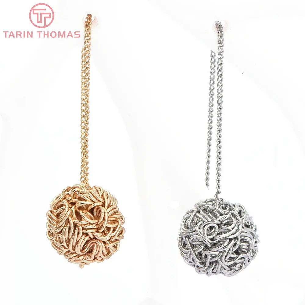 (8511) 4 Stück 68mm 24 Karat Gold Farbe Stahl Messing Kugel Ohrringe Drähte mit Stift hochwertige Schmuck herstellung Ergebnisse Zubehör