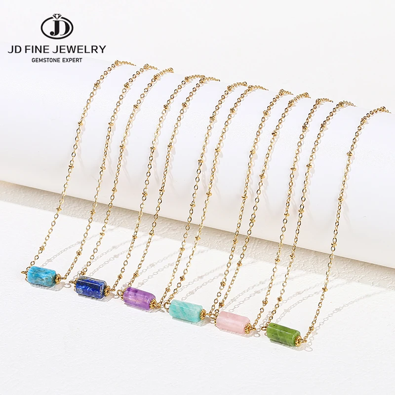 JD Handmade Boho Necklace Natural Amethyst Faceted Bead Pendant Necklace For Women Trendy Classic Stainless Steel Couple Gifts