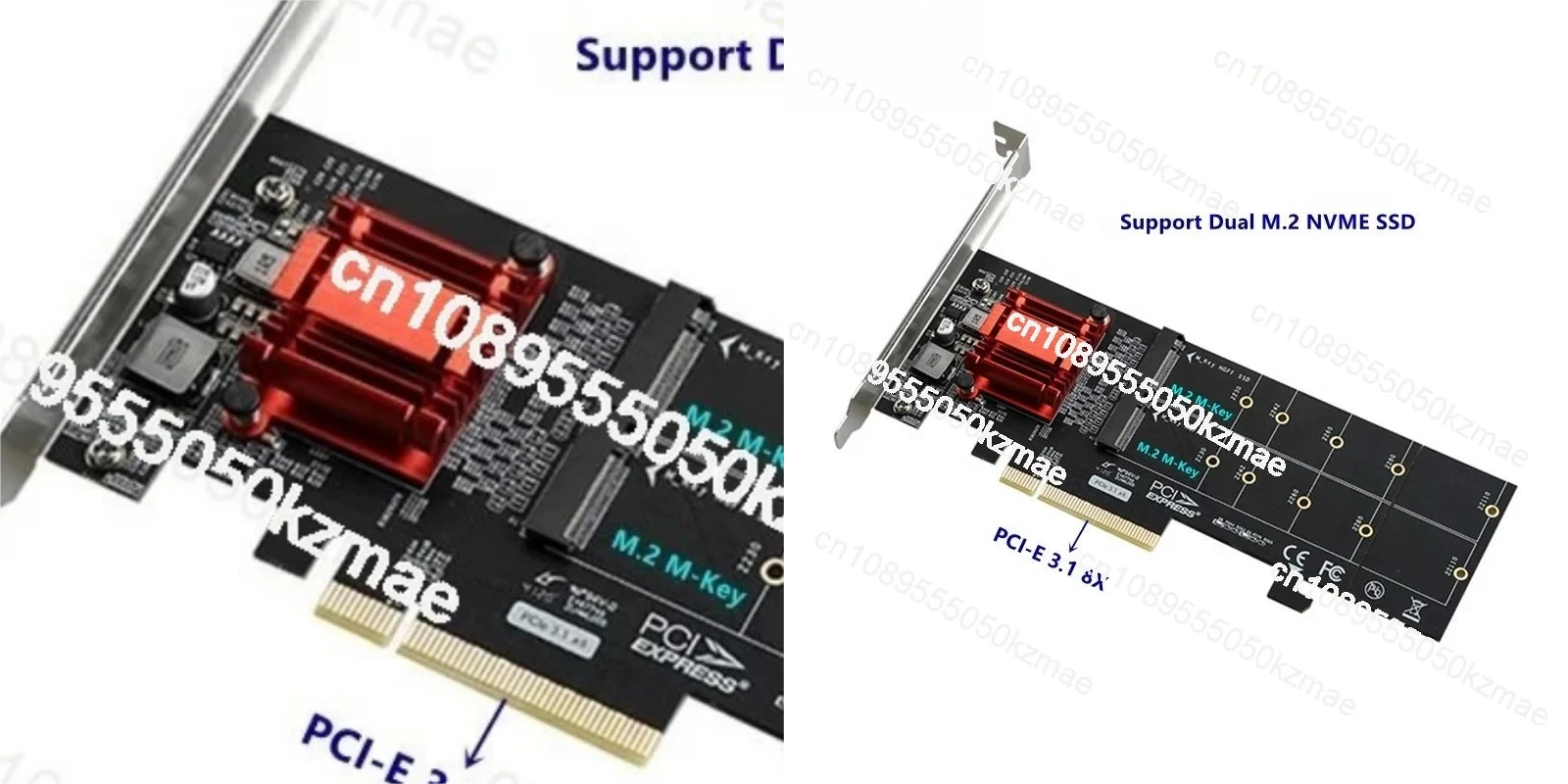 PCI-E 8X to 2 Ports NGFF M.2 M-Key NVMe SSD Converter | ASM2812 Expansion Card for 22110/2280 SSD