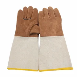 Guantes de soldadura de cuero, guantes protectores largos resistentes al desgaste para soldador, guantes de piel con manga de lona