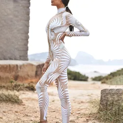 Long Jumpsuits For Women Tall Women'S Turtleneck Simulation 3d Printing Robot Zip Bodysuit Full Body Bodysuit KadıN Tulum