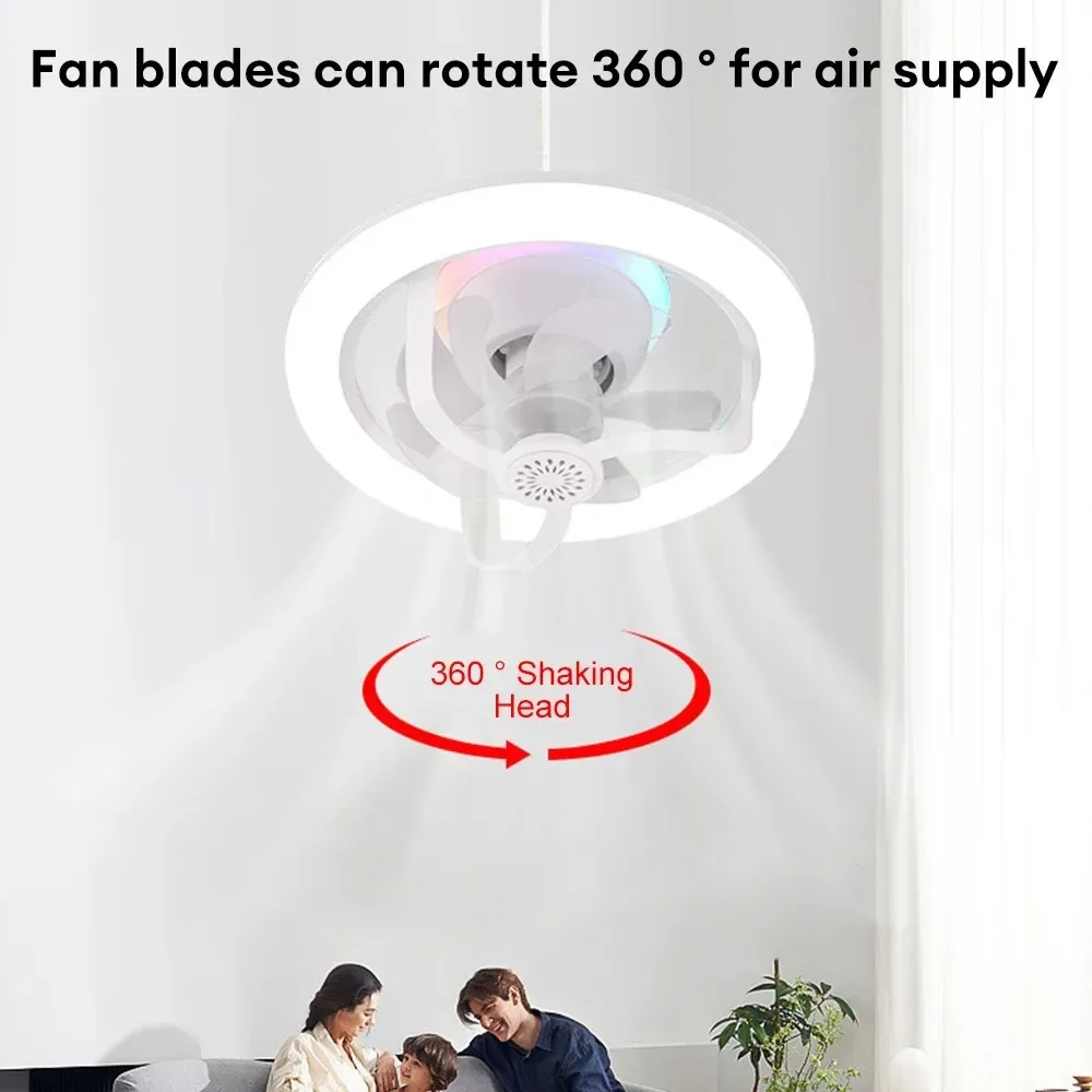360Rotating Ceiling Fan Light  E27 Intelligent Fan with Remote Control Led Fan Light for Living Room Bedroom Top Light