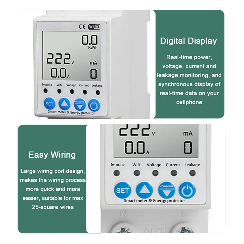 2P Tuya Wifi Intelligent Leakage Protecting Switch 63A Current Voltage Monitoring Circuit Breaker Timer Power Meter Easy Install