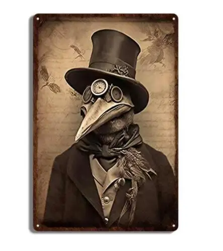 CROW BIRD SKELETON HALLOWEEN METAL TIN SIGN VINTAGE PHOTO BIRD WITH TOP HAT ART