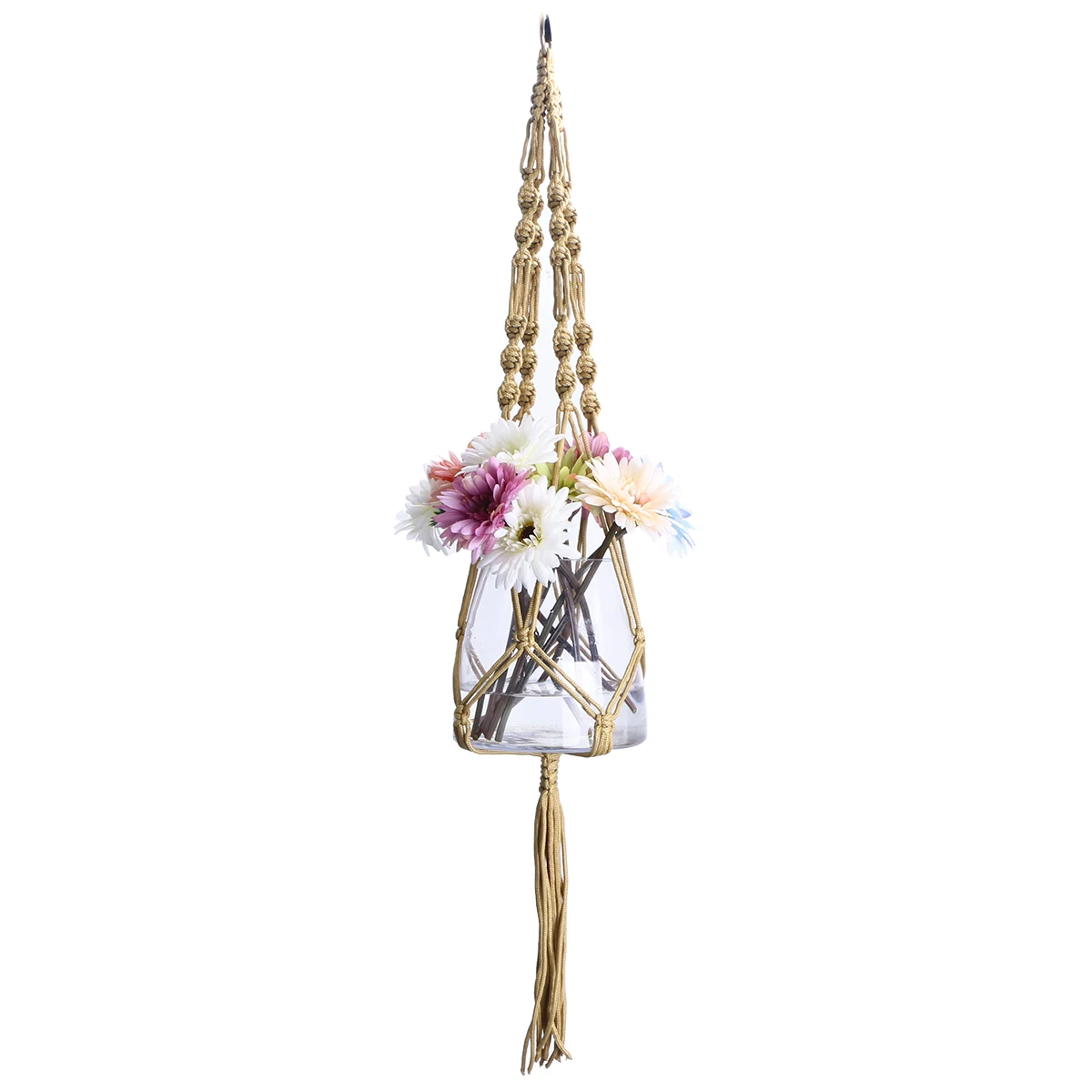 

Cotton Rope Plant Hanger Macrame Planter Wall Hanging For Indoor Outdoor Use Pots Yellowish Brown