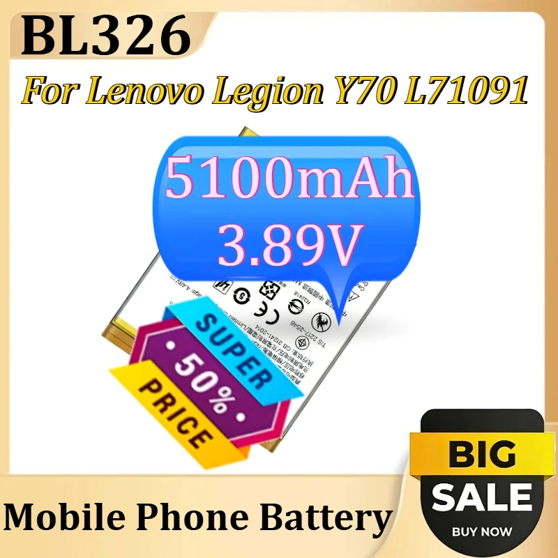 

Аккумулятор BL326 для мобильного телефона Lenovo Legion Y70 L71091 + инструменты, 5100 мАч, 3,89 В