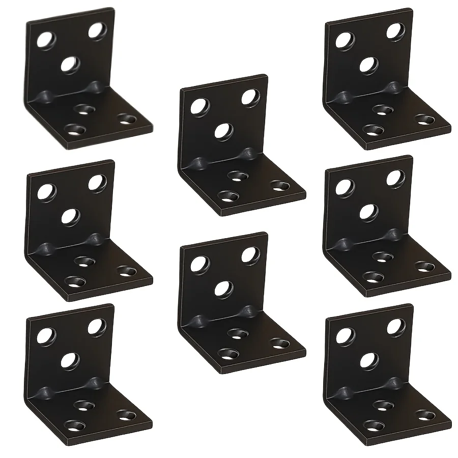 8 pieces of thick angle brackets, in silver and black, 90-degree right-angle fixers, multi-functional L-shaped angle iron