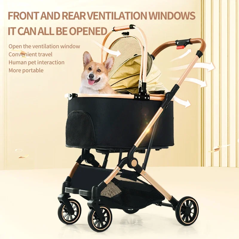 Pet Stroller,4 In 1 Pet Stroller, Folding Light Weight Cat &Dog Stroller With Detachable Carrier, 180° Reversible Canopy