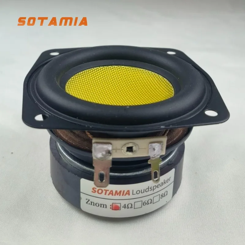 SOTAMIA 1Pç Alto-falante Subwoofer de 3 Polegadas 78mm 4 Ohm 20W Fibra de Vidro Amarela Super Bass Áudio Hifi para Música Doméstica