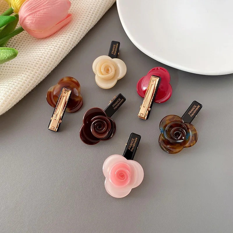 헤어 클립 아세테이트 우아한 장미꽃 바레트 머리 묶는 사이드 클립 앞머리 클립 고급 핀자스 파라 엘 카벨로 집게핀