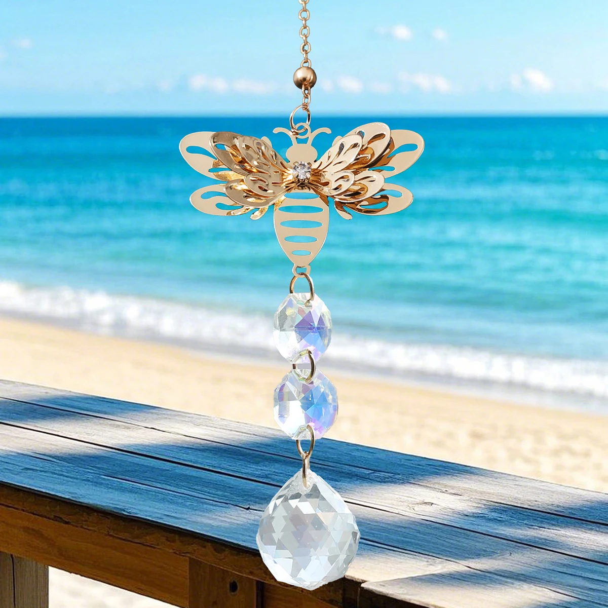 1Pc Crystal Hanging Ornament, Metal Rotating Sunshade, Bee Garden Hanging Decoration, Perfect Gift for Beekeepers and Gardeners, Indoor or Outdoor Decoration, Window Decoration, Bee-Themed Decoration, Metal Finish, Ideal Gift