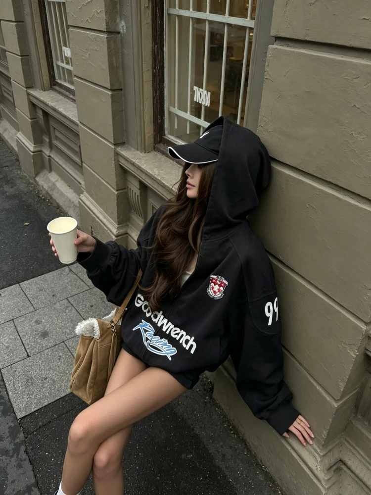 American Style Sleeve Patch Hoodie Jacket Shorts Set Women's Autumn New Design Slimming Two-Piece Suit Casual Loose Fit