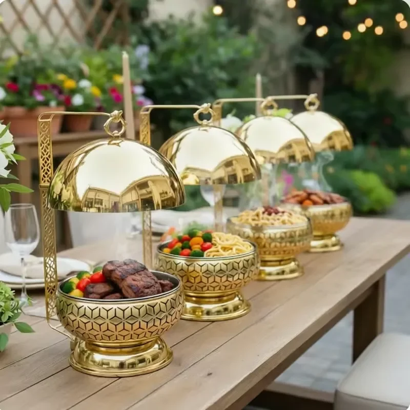 8L Golden Round Hanging Hot Pot Warmer for Restaurant Buffet Catering Equipment Food Beverage Heater Commercial Kitchen