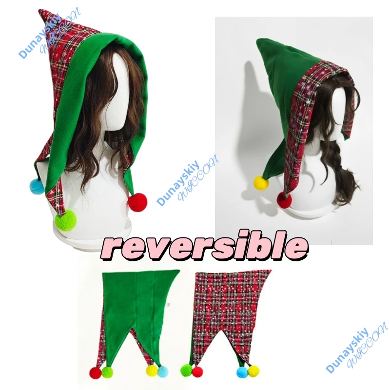 

Cute Stripes Reversible Christmas Plush Hat Elf Santa Turkey Cartoon Cosplay Xmas New Year Party Props