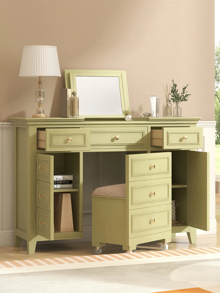 Self-Viewing Mustard Green Dressing Table Storage Cabinet Integrated Flip Beauty Table Desk Dual-Use Multifunctional Locker