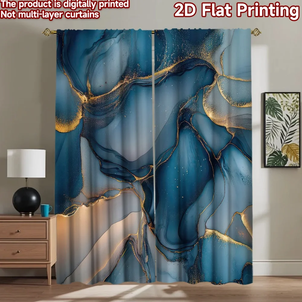

1pc 2D flat Photography Backdrop Background cloth Blue and Gold Swirls 100% Polyester Anniversary Perfect for Art party