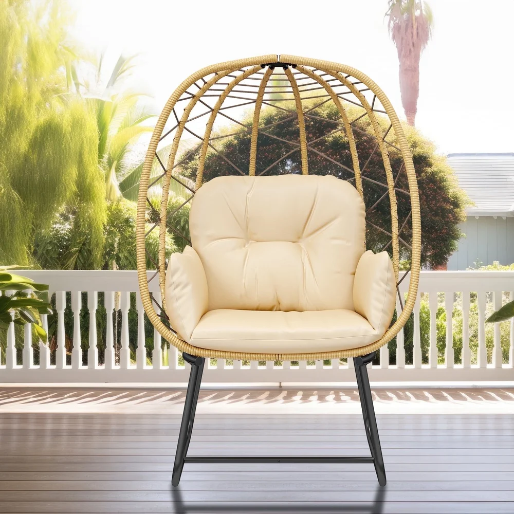 

Outdoor Indoor Wicker Rattan Egg Chair with Cushion Ottoman Heavy-Duty Steel Frame Waterproof UV-Resistant Comfortable Lounge