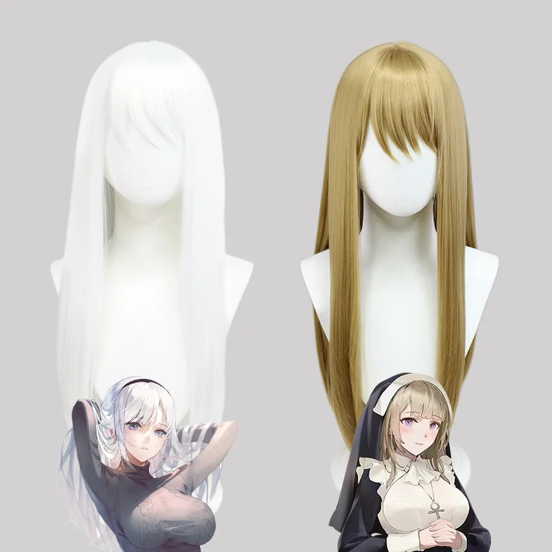

Anime Cosplay Wig chowbie nuns White and Linen Colored High Temperature Fiber Wig Heat Resistant Synthetic Fiber Rose net