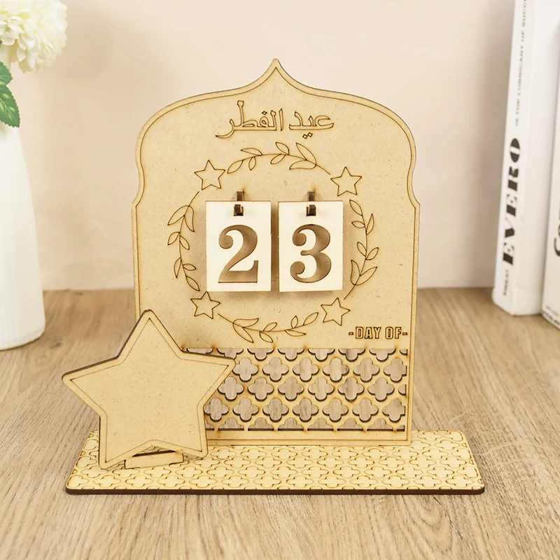 

Eid Countdown Calendar Wood Craft Moon Star Eid Mubarak Islamic Muslim Eid Al-fitr Decor Ramadan Kareem Festival Party Supplies