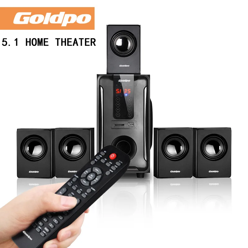 Goldpo H3811B 5.1 Channel 3D Surround Subwoofer Multimedia Sound Box Home Theater System Bluetooth Remote Control Speaker