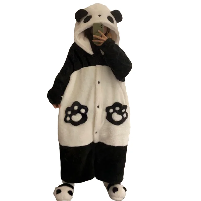 Soft Onesies Cartoon Robe Pajamas for Adults Flannel Sleepwear Fish Winter Party Halloween Homewear Fox Panda Women Bathrobe