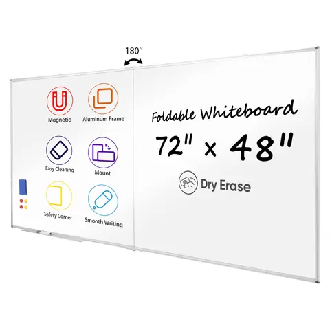 Tableau blanc pliable double face Deli, tableau effaçable à sec magnétique 72 x 48 pouces, support mural pour salle de classe et bureau