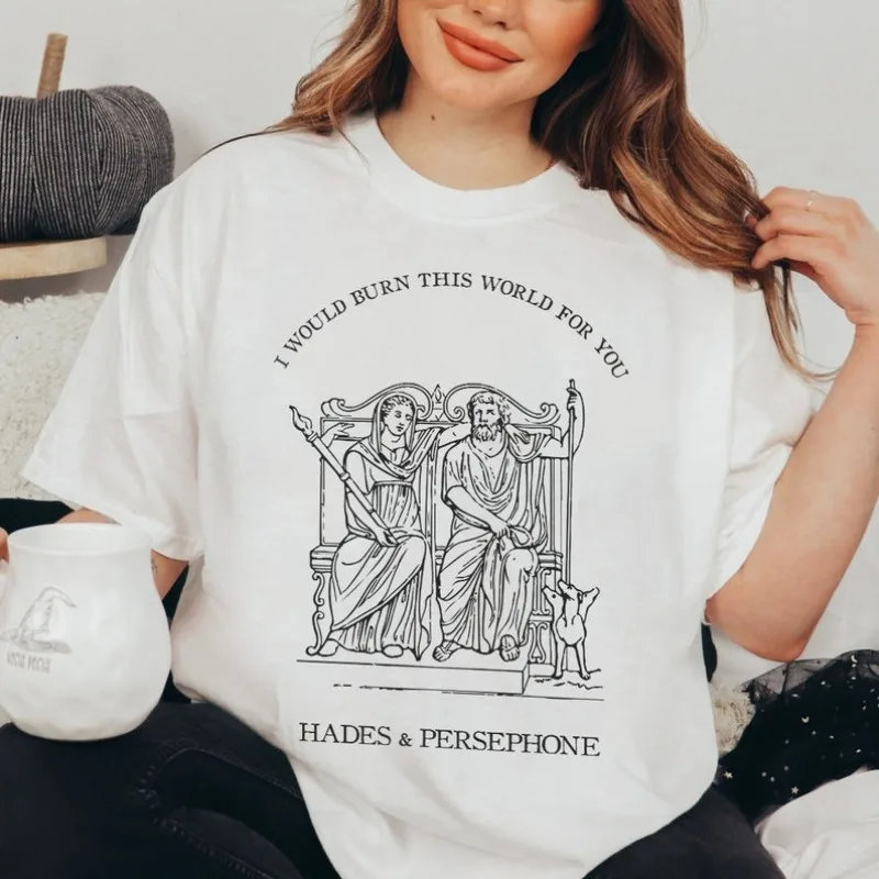Hades X Persephone camisa de mitología griega un toque de la oscuridad Scarlett St. Clair neón dioses Olympus Bookish Camiseta de algodón Merch