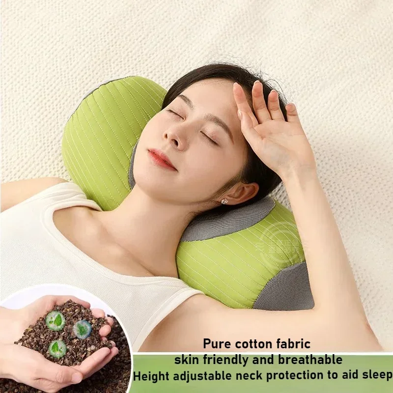 Natural Buckwheat Pure Cotton Neck Protection Pillow Adult Sleep Cervical Correction Pillow Herbal Filling Disassembled Washed