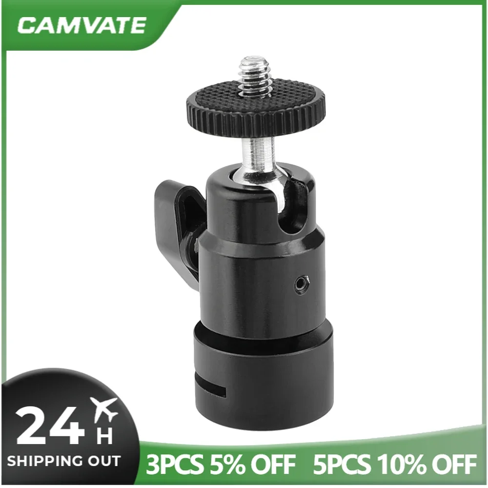 CAMVATE تنوعا الكرة رئيس محول حامل مع 1/4 "-20 ذكر الموضوع جبل و القياسية 15 مللي متر قضيب ميناء ل على شاشة كاميرا دعم