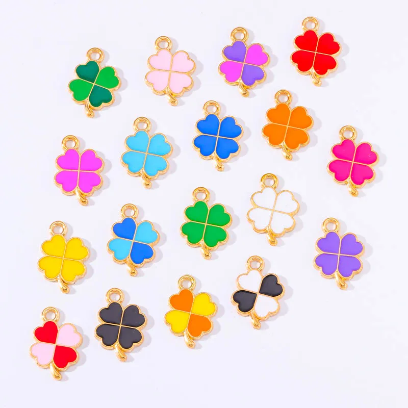 20Pcs Mixed Color Enamel Four Leaf Clover Lucky Pendant Creative Birthday Gift DIY Necklace Bracelet Earrings Charms For Jewelry