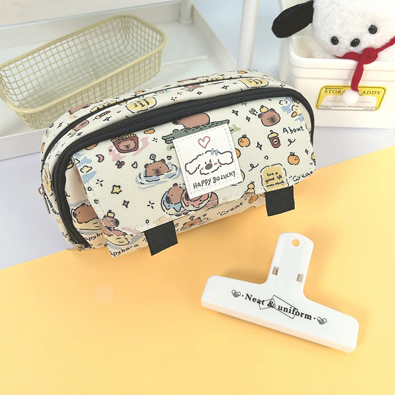 مقلمة كابيبارا اللطيفة على شكل رسوم كرتونية كاواي - حقيبة أقلام ذات سعة كبيرة للفتيات والأطفال والطلاب - تخزين القرطاسية المدرسية