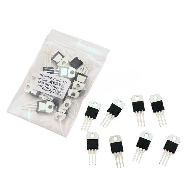 1Pack 16pcs TO-220 3-Terminal Regulator Kit L7805 L7809 L7812 L7815 LM317 8 Values Each 2pcs