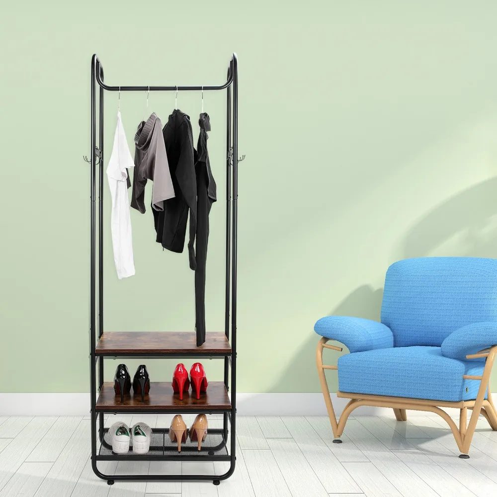 Clothes Storage Stand Stainless Steel Clothes Stand Coat Shelf Shoe Rack for Home Use