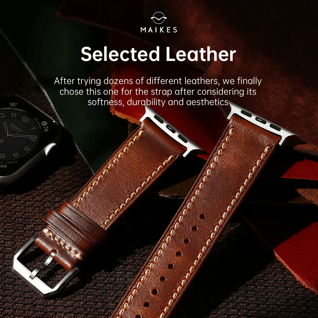 Apple Watch Luxury Cow Leather Strap For Ultra 2 49mm Band Series 9 8 7 6 5 SE 45mm 44mm 41mm 40mm Handmade Watchbands