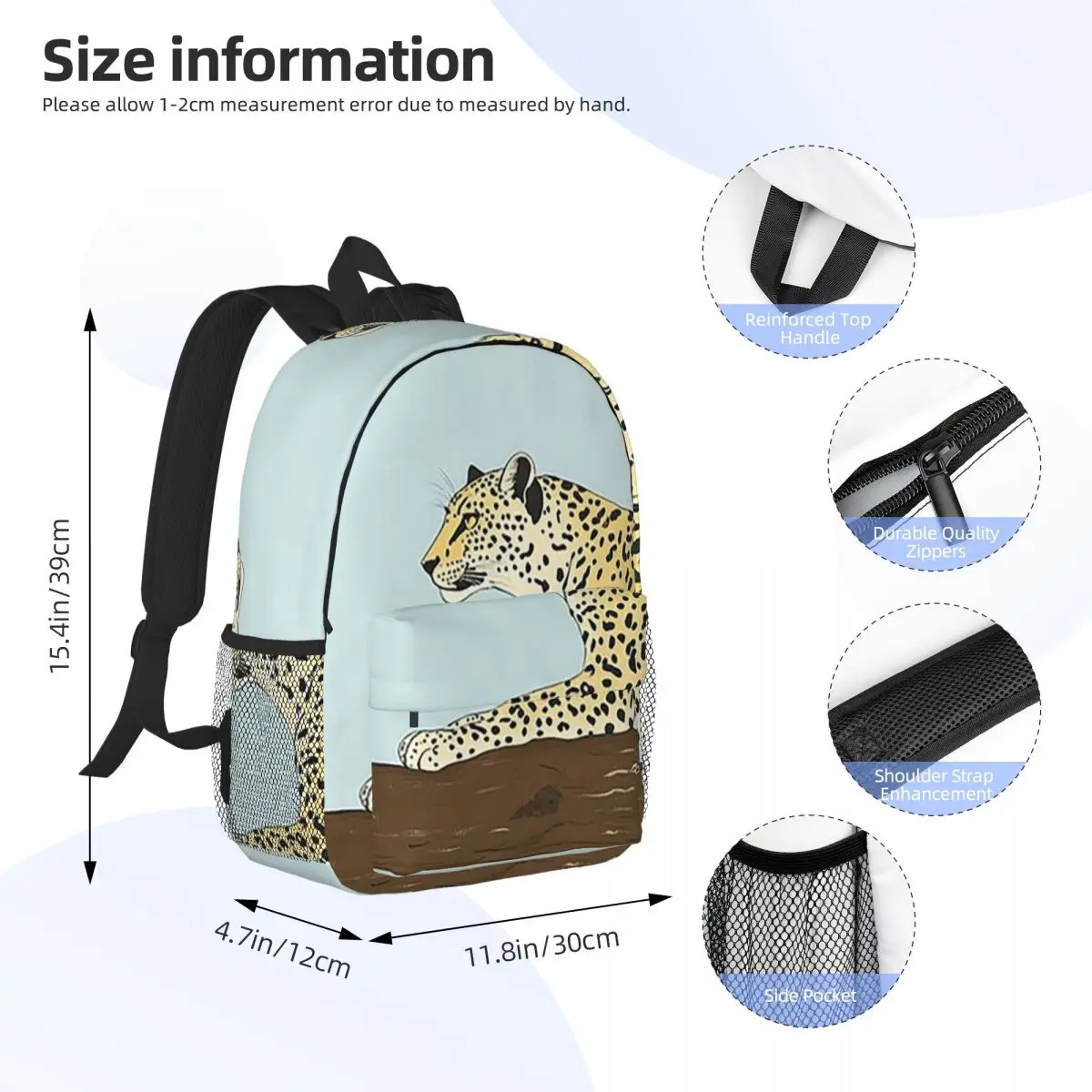 Cute Leopard In The Branches Backpack Daypack Large Capacity Boys Girls BookBag Shoulder Bags for Men Women Kids School Bag