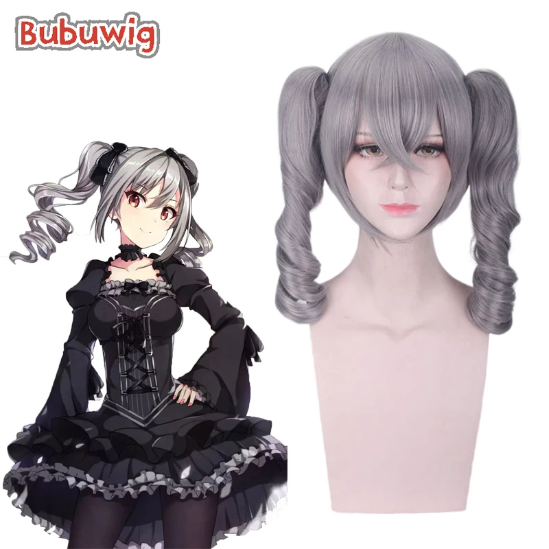 Bubuwig capelli sintetici Anime The Idol Master cenerentola Girl Kanzaki Ranko parrucche coda di cavallo parrucche Cosplay grigie ricci resistenti