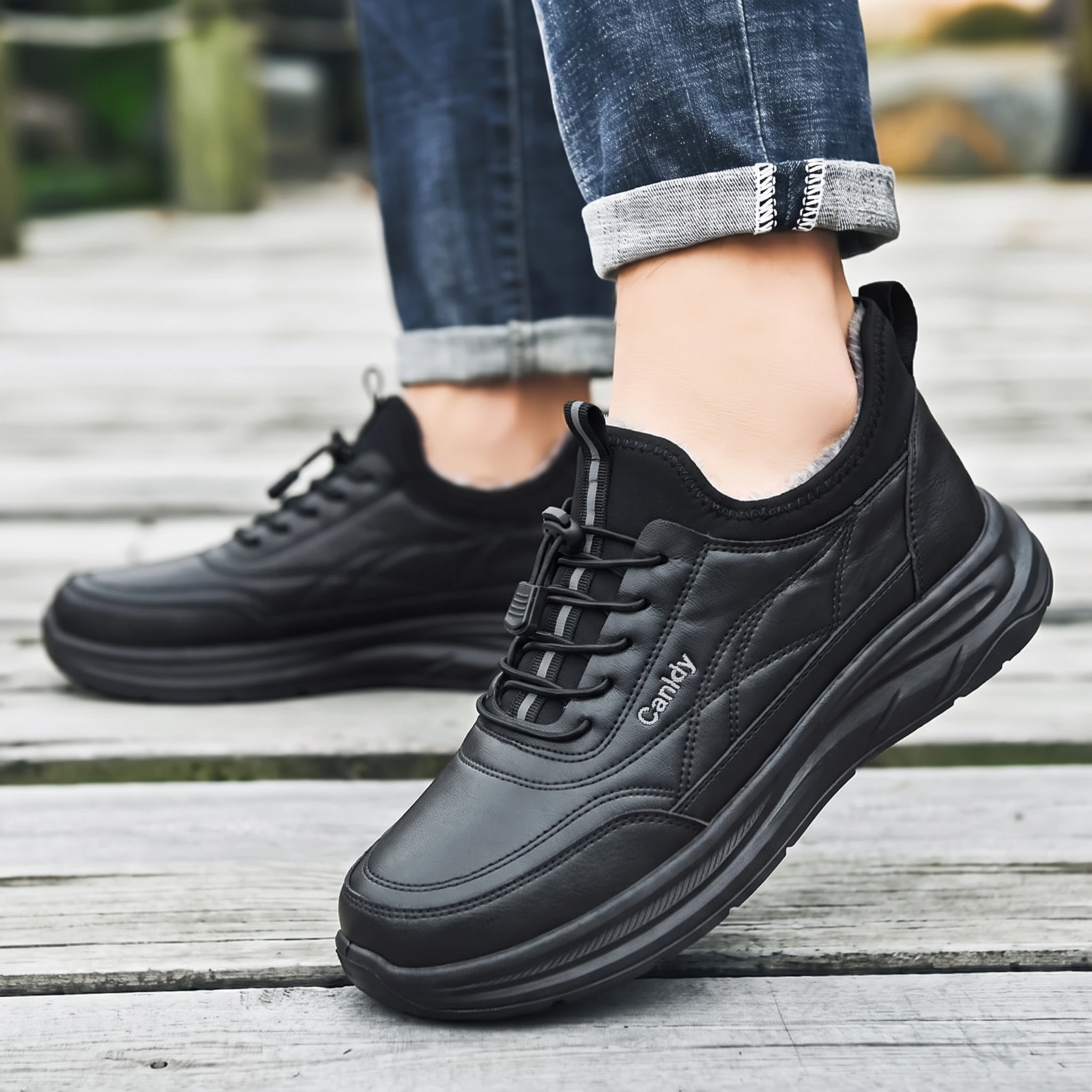 Outdoor Men's Warm Anti-slip Casual Fleece Lined Thickened Waterproof Dad Shoes Slip-on for Middle-Aged And Elderly