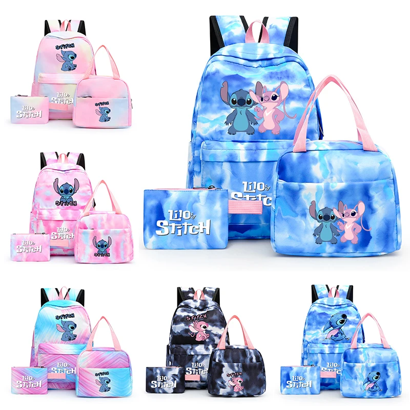 3Pcs/set Disney Lilo Stitch Colorful Backpack Children Teenager Cartoon School Bookbag with Lunch Bag Student Boy Girl Schoolbag