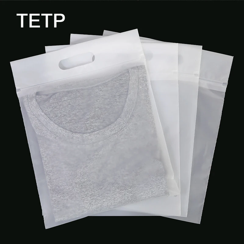 TETP 50Pcs Transparent/Frosted Ziplock Bags With Handle Home For T-shirt Dress Sweatshirts Pants Packaging Storage Dustproof