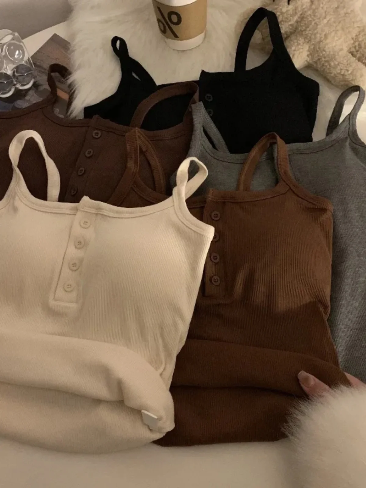 

plus Size Women's Short Vest with Chest Pad Base Layer Small Strap Summer Loose Slimming Outerwear Button-Up Tank Top